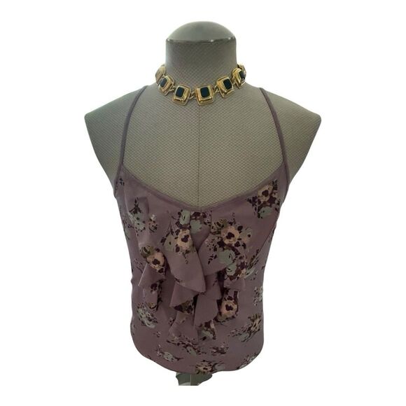 LC Lauren Conrad Womens Tank Cami Strappy  Top Lilac Floral Flowy  Ruffle Small - Picture 6 of 9